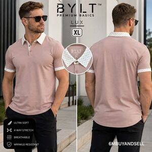 BYLT Premium Basics Lux Polo Shirt Mens XL Mauve Polka Dot XDC_SS_POLO_PKD